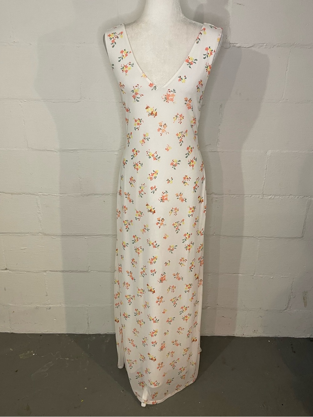 AFRM White Maxi Dress with Peach Floral Motif